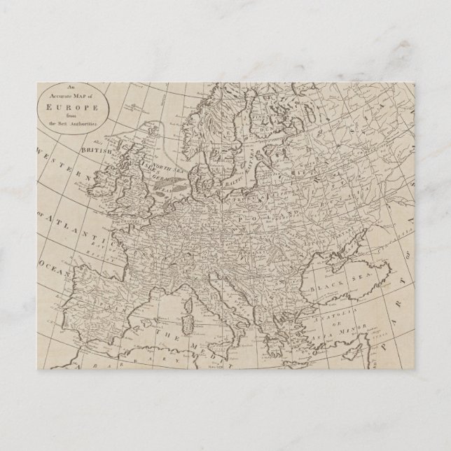 Europas vintage Karta (1800) Vykort (Framsida)