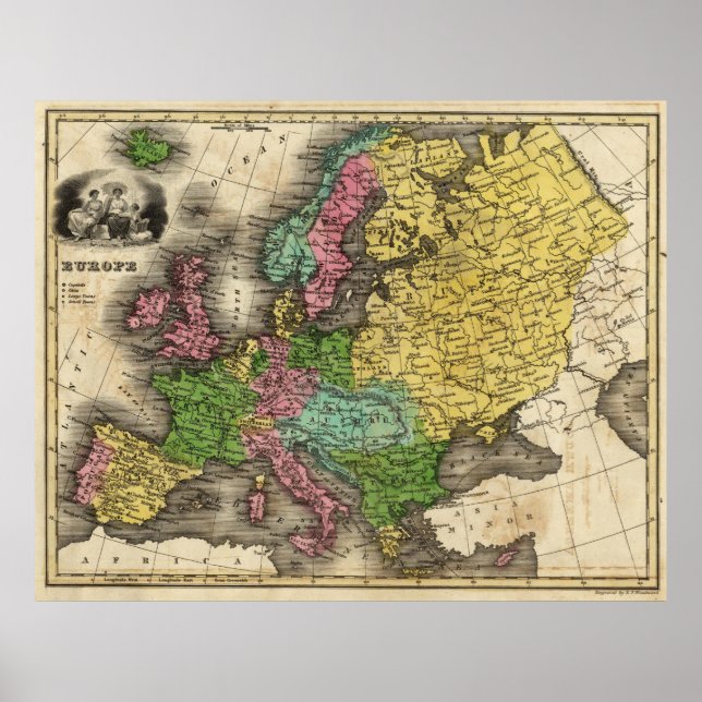 Europas vintage Karta (1842) Poster (Framsidan)