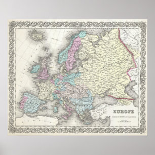 Europas vintage Karta (1855) Poster