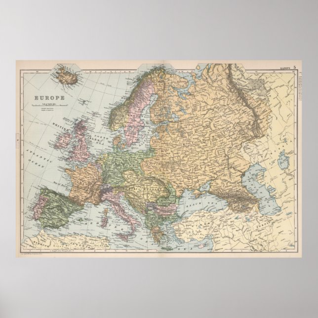 Europas vintage Karta (1892) Poster (Framsidan)
