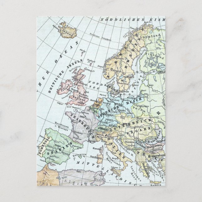 Europas vintage Karta (1899) Vykort (Framsida)