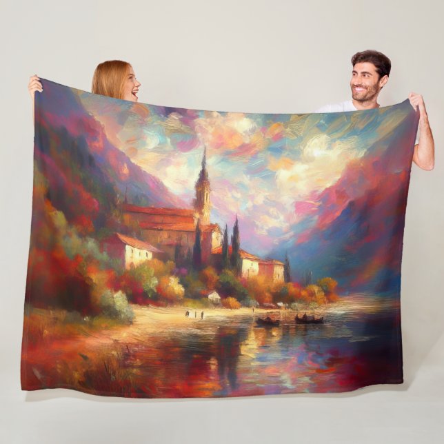 European Colorful Abstrakt Impressionist liggande Fleecefilt (På plats)