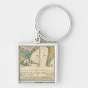 European Discovery of America Atlas Karta Fyrkantig Silverfärgad Nyckelring