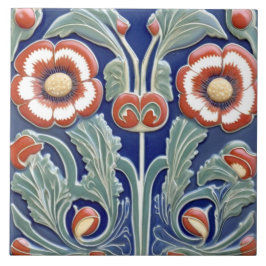 European Folk Art Swirling Red Flowers Kakelplatta