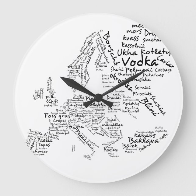 European Food Karta Kitchen Clock Stor Klocka (Framsida)