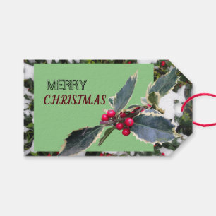 European Holly med Snö God jul Gift Märkre Presentetikett
