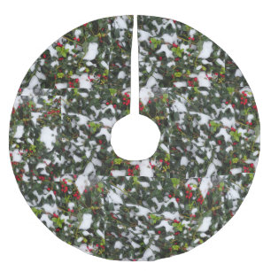 European Holly med Snö Träd Skirt Julgransmatta Borstad Polyester