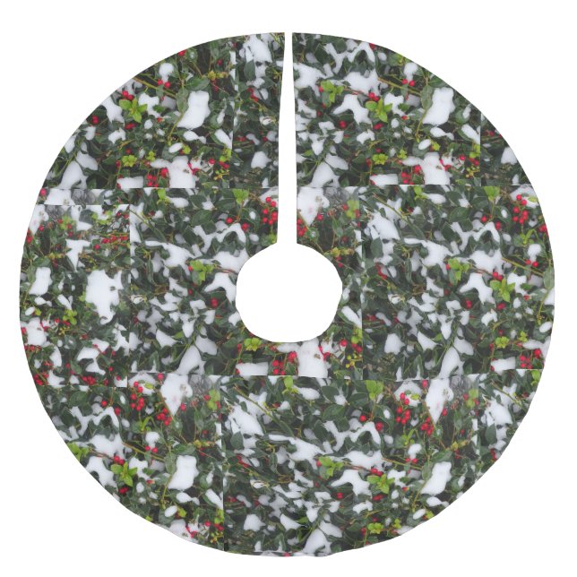 European Holly med Snö Träd Skirt Julgransmatta Borstad Polyester (Framsidan)