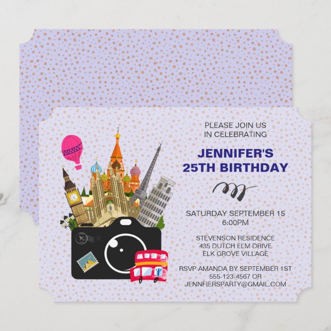 European Landmarks Taste of Europe Birthday Inbjudningar (Fram/baksida)