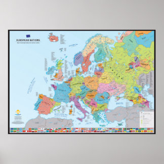 "European Nations" Carte des nations (en anglais) Poster