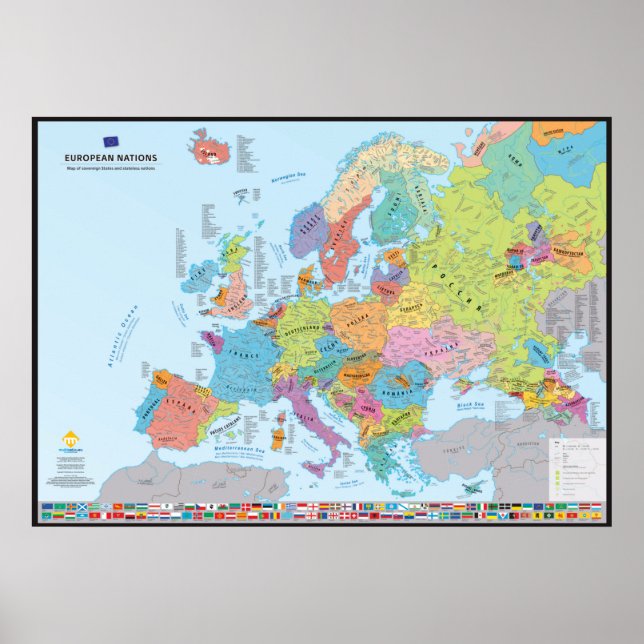 "European Nations" Carte des nations (en anglais) Poster (Framsidan)