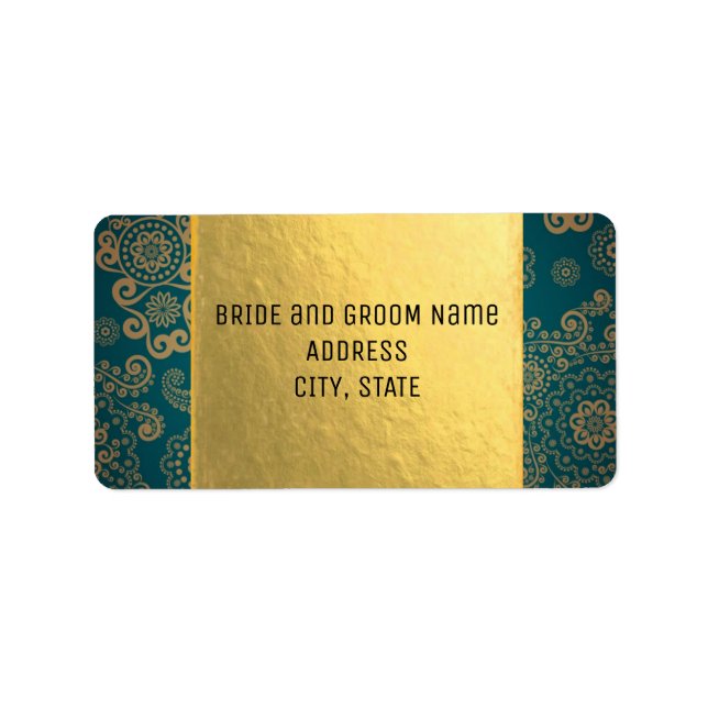 European Retro Teal & Guld Adressetikett (Framsidan)