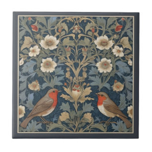 European Robin Bird Couple William Morris stil Kakelplatta