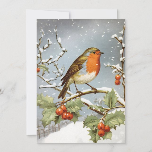European Robin Bird Holly Snö jul Helgdag Julkort (Framsida)