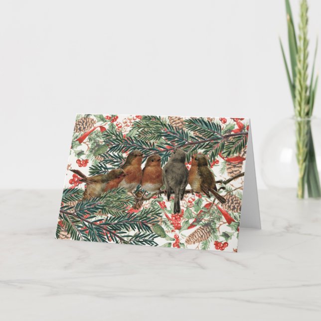 European Robin Birds Helgdag Red Ribbon Helgkort (Framsida)