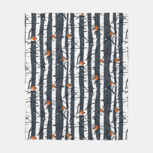 European Robins on Silver Birch in Snö grått Fleecefilt