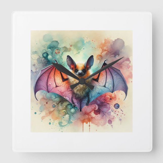 European serotine bat 131024AREF133 - Watercolor Fyrkantig Klocka (Framsida)