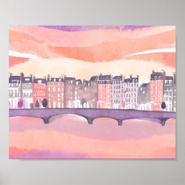 European Town Sunset | Vattenfärg Poster