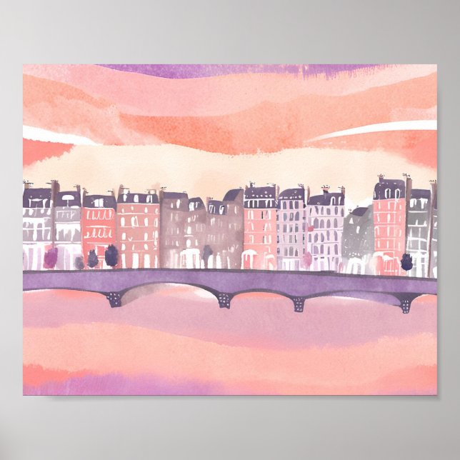European Town Sunset | Vattenfärg Poster (Framsidan)