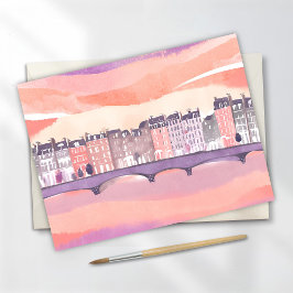 European Town Sunset | Vattenfärg Vykort