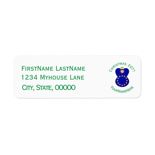 European Union Flag Christmas Angel Return Address Returadress Etikett (Framsidan)