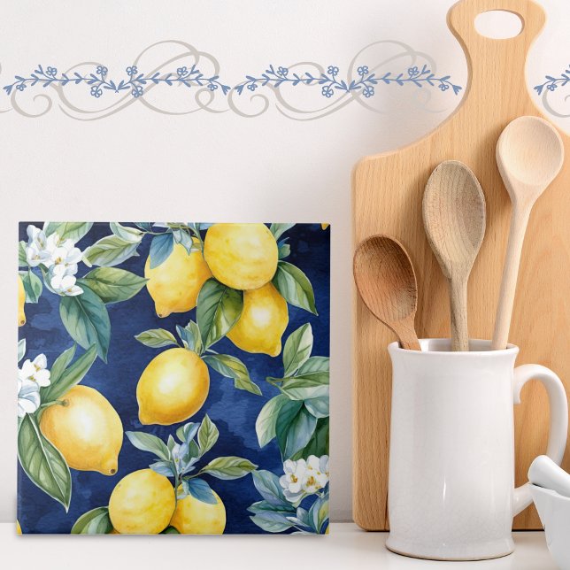 European Watercolor Lemons Mönster Kakelplatta (Skapare uppladdad)