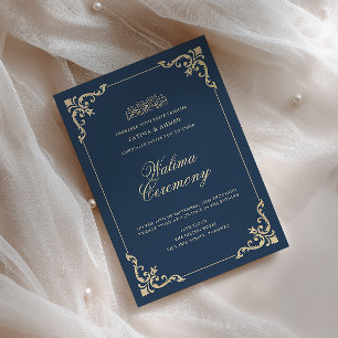 Europeisk barock ram Navy Blue Walima Ceremoni Inbjudningar