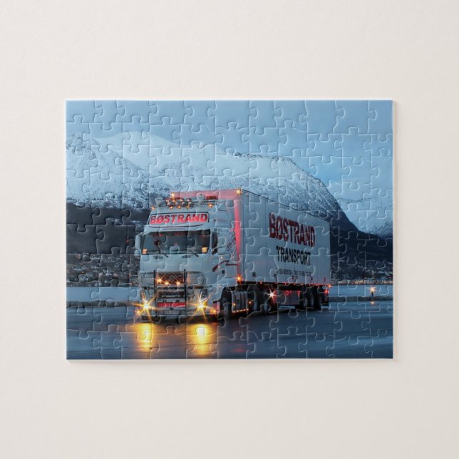 Europeisk Cab Over Big Rig 18 Wheeler Mountain Run Pussel (Horisontell)