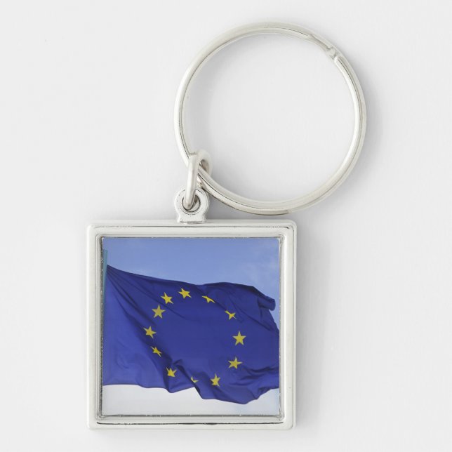 Europeisk flagg RF) Fyrkantig Silverfärgad Nyckelring (Framsidan)