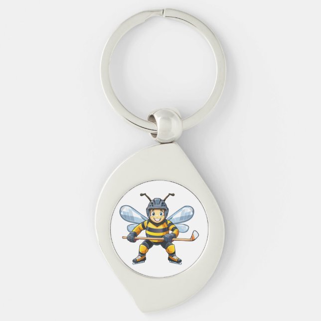 Europeisk honungsbin (Apis mellifera) Swirl Silverfärgad Nyckelring (Framsidan)