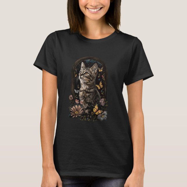 Europeisk korthår katt blomma t shirt (Framsida)