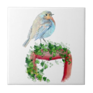 Europeisk Robin, Bird, Watercolor Bird, Natur Kakelplatta