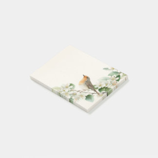 Europeisk Rödhake & Hagtorn – Redigerbar Botanisk Post-it Block