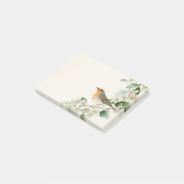 Europeisk Rödhake & Hagtorn – Redigerbar Botanisk  Post-it Block (Vinklad)