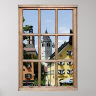 Europeisk stadsvy från ett fönster poster