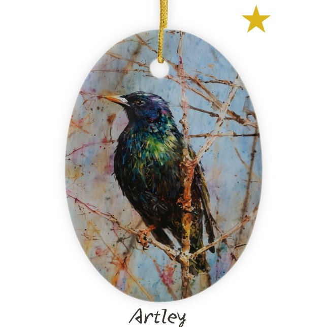 Europeisk Starling Bird Painting Årlig jul Julgransprydnad Keramik (Skapare uppladdad)