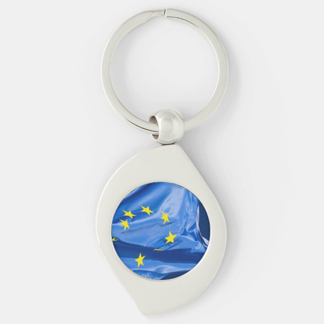 Europeiska flagga swirl silverfärgad nyckelring (Framsidan)