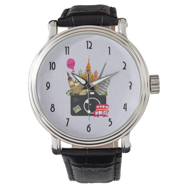 Europeiska landmärken med kamera armbandsur (Framsida)