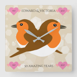 Europeiska Robins Lovebird - årsdag Fyrkantig Klocka