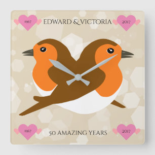 Europeiska Robins Lovebird - årsdag Fyrkantig Klocka