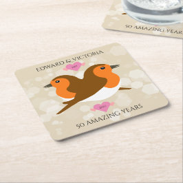 Europeiska Robins Lovebird - årsdag Underlägg Papper Kvadrat