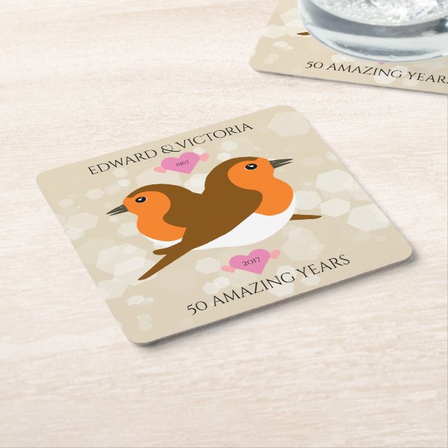 Europeiska Robins Lovebird - årsdag Underlägg Papper Kvadrat (Vinklad)