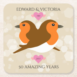 Europeiska Robins Lovebird - årsdag Underlägg Papper Kvadrat