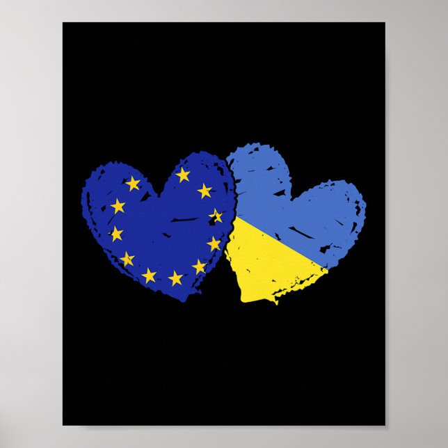 Europeiska unionen Ukraina Hjärtflaggor Eu Ukrains Poster (Framsidan)