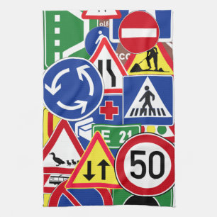 Europén trafikerar teckenCollage Kökshandduk