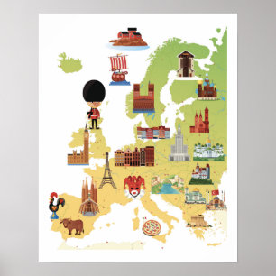 Europétecknadkarta Poster