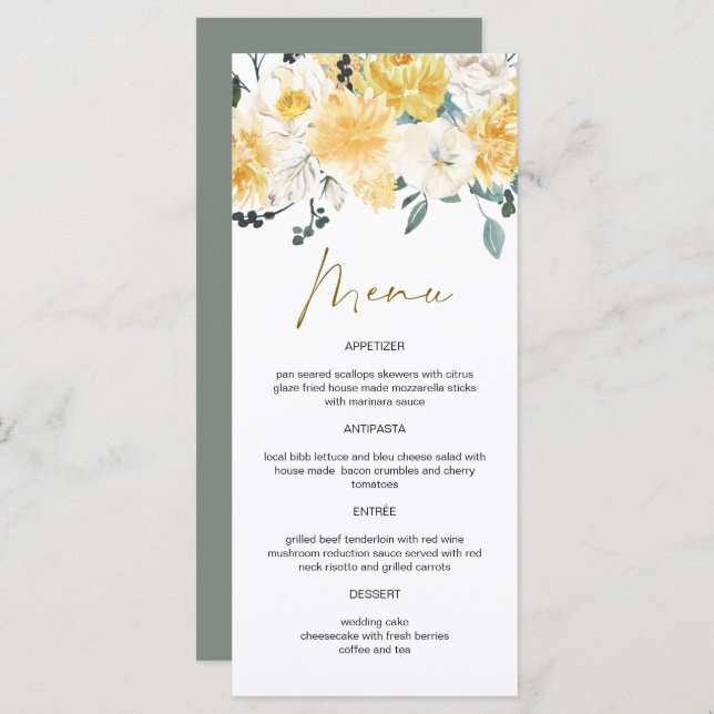 EVA Gult Watercolor Vår Garden Blommigt Meny (Fram/baksida)