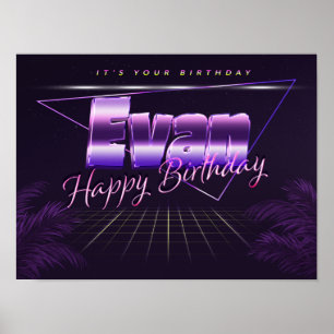 Evan Namn Vorname lila retro Poster Geburtstag