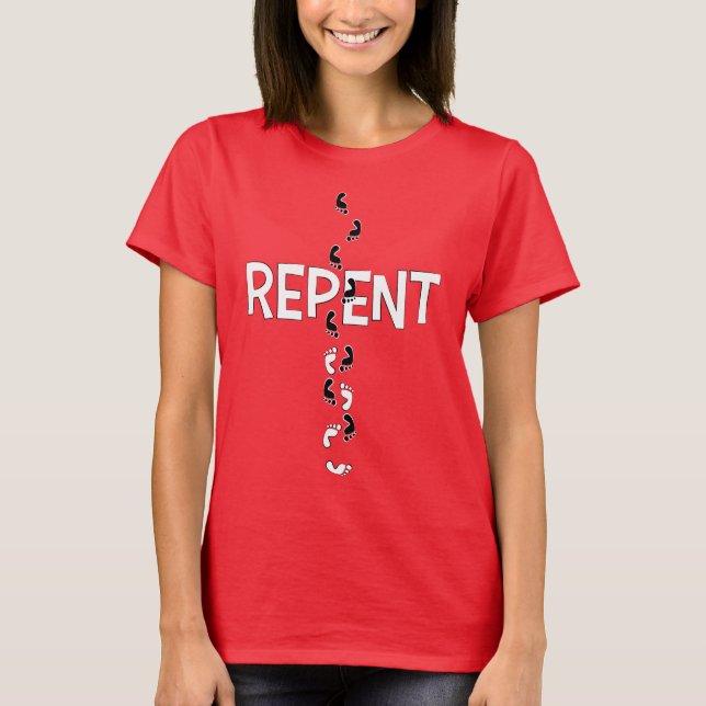 Evangelika REPENT-avtryck Kor (vit/svart) T-shirt (Framsida)