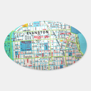 EVANSTON, IL Vintage Karta Ovalt Klistermärke